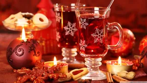 Winter Holiday Desktop With Wine And Candles Wallpaper