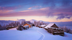 Winter House And Colorful Sky Wallpaper