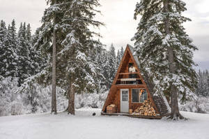 Winter House Cabin Wallpaper