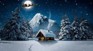 Winter Night Desktop With Santa Claus Flying Wallpaper