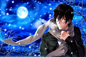 Winter Night With Snow Anime Boy Wallpaper
