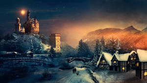 Winter Season Far Away Castle Wallpaper
