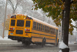 Winter Snow Yellow School Bus Wallpaper