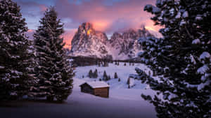 Winter_ Sunset_ Mountain_ View_4 K.jpg Wallpaper