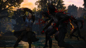 Witcher 4k Geralt Fighting Wraiths Wallpaper