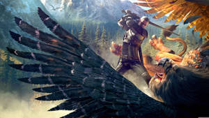 Witcher 4k Geralt Slaying Griffin Wallpaper