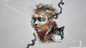 Wolf Girl Blue Eyes Art Wallpaper