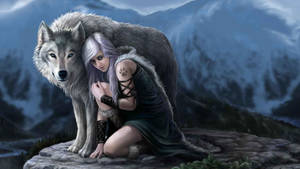 Wolf Girl On The Mountain Wallpaper