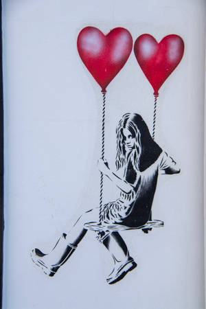 Woman Balloons Swing Street Art Wallpaper