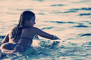 Woman Bikini Surfing Wallpaper