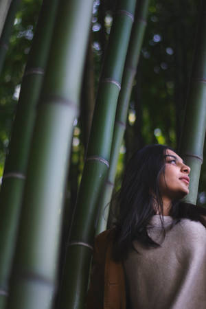 Woman By The Bamboo Pole Wallpaper