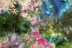 Woman Flowers And Butterflies Fantasy Art Wallpaper