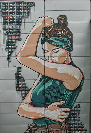 Woman In Teal Street Art Wallpaper
