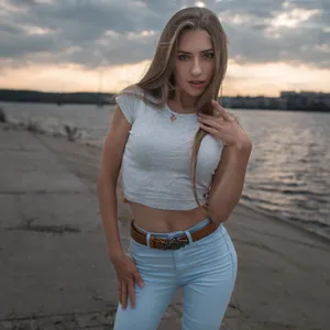 Woman Posing Near Water Beautiful Body Wallpaper