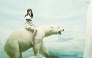 Woman Riding Polar Bear Wallpaper