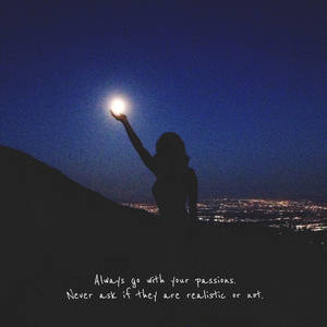 Woman Silhouette With Moon Quotes Wallpaper