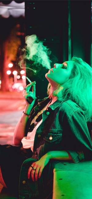 Woman Smoking Dark Neon Iphone Wallpaper