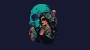 Woman Sugar Skull With Cat Wallpaper