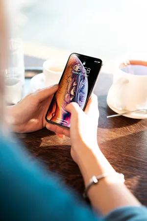 Woman Using Moon Phone Lock Screen Wallpaper