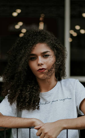 Woman With Curly Hair White Shirt Wallpaper