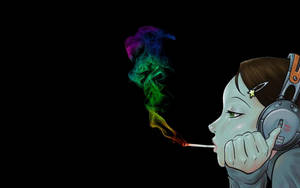 Woman With Headphones Smoking A Blunt Wallpaper