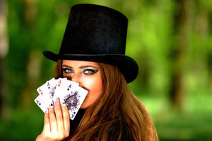 Woman With Poker Aces Wallpaper