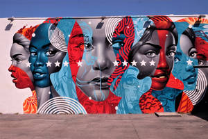 Women Faces Street Art Mural Wallpaper