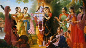 Women With Krishna 4k Wallpaper