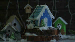 Wooden Powdered Sugar Gingerbread House Wallpaper