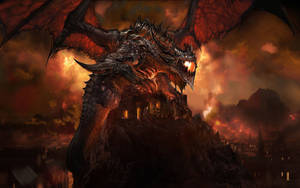 World Of Warcraft Deathwing Over Castle Wallpaper