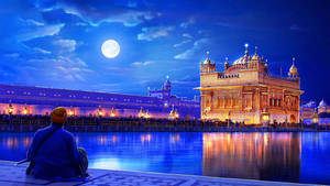 Worshipper At Night On Golden Temple Hd Wallpaper