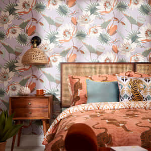 Woven Bed Headboard In Floral Wall Wallpaper