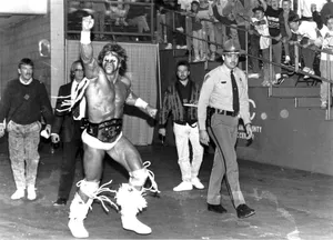 Wwf Wrestling Legend Ultimate Warrior Vintage Monochrome Wallpaper