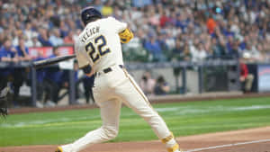 Yelich Swing Baseball Game Action Wallpaper