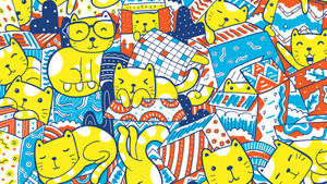 Yellow Cats In Boxes Kidcore Desktop Wallpaper