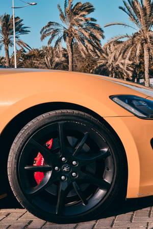 Yellow Maserati Tire Shot Wallpaper