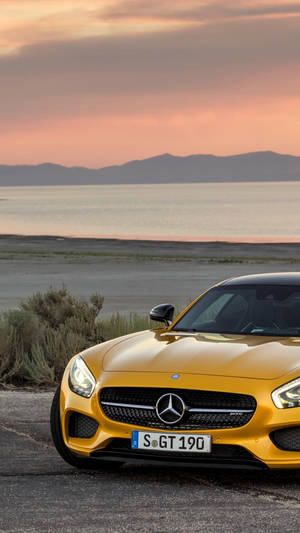 Yellow Mercedes-amg Beach Iphone Wallpaper