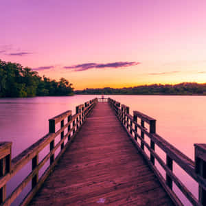 Yellow Pink Sunset Pier Ipad Wallpaper