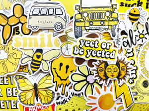 Yellow Stickers With A Yellow Car And A Yellow Truck Wallpaper