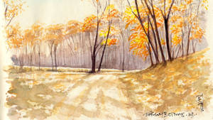 Yellow Trees Painting Desktop Wallpaper