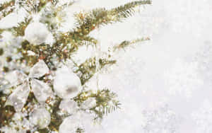Yellow White Christmas Festive Ornaments Wallpaper