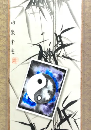 Yin Yang On Bamboo Scroll Wallpaper
