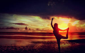 Yoga Pose With Sunset View Wallpaper
