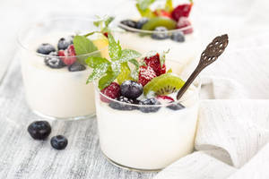 Yogurt With Fruits And Mint Leaves Wallpaper