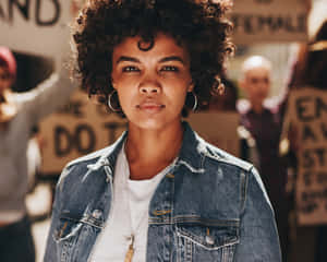 Young Black Woman Amidst Protesters Wallpaper