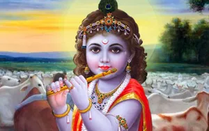 Young Krishna Playing Flute Wallpaper