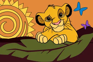 Young Lion Cub Sunrise Scene Wallpaper