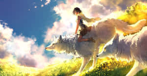 'young San And Ashitaka Riding Yakul In Princess Mononoke' Wallpaper