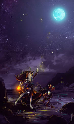 Young Witch Playing Magic At Night Wallpaper
