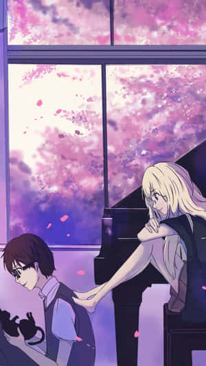 Your Lie In April Iphone Kosei Kaori Purple Aesthetic Pictures Wallpaper
